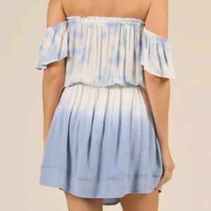 NWT Ocean Drive Clothing Blue/White Dip Dye off Shoulder Crochet Ruffle Dress